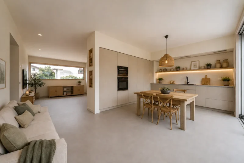 cantiere cucina soggiorno moderno arredato home staging virtuale