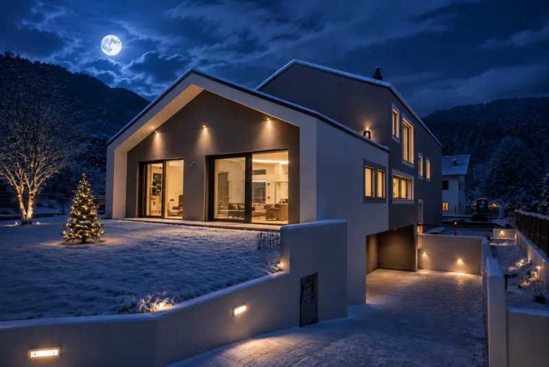 esterno villetta rendering virtuale invernale