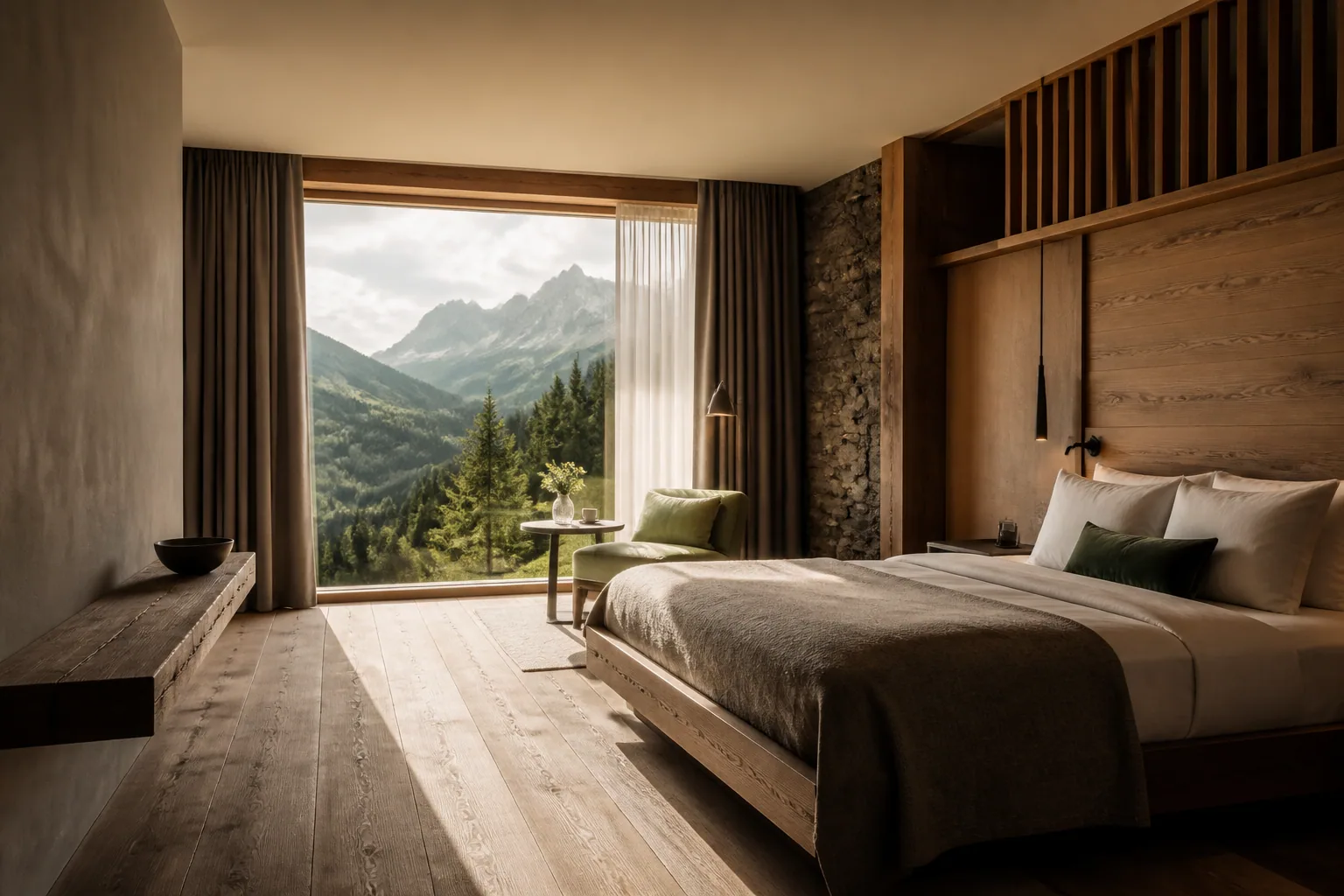 Suite di hotel alpino con vista sulle montagne del Trentino