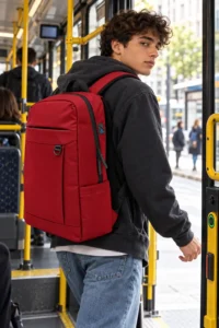 Zaino indossato rosso
